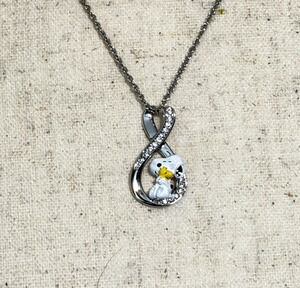 Bradford Exchange Necklace Peanuts Snoopy Woodstock Infinity Silver Plated 18"
